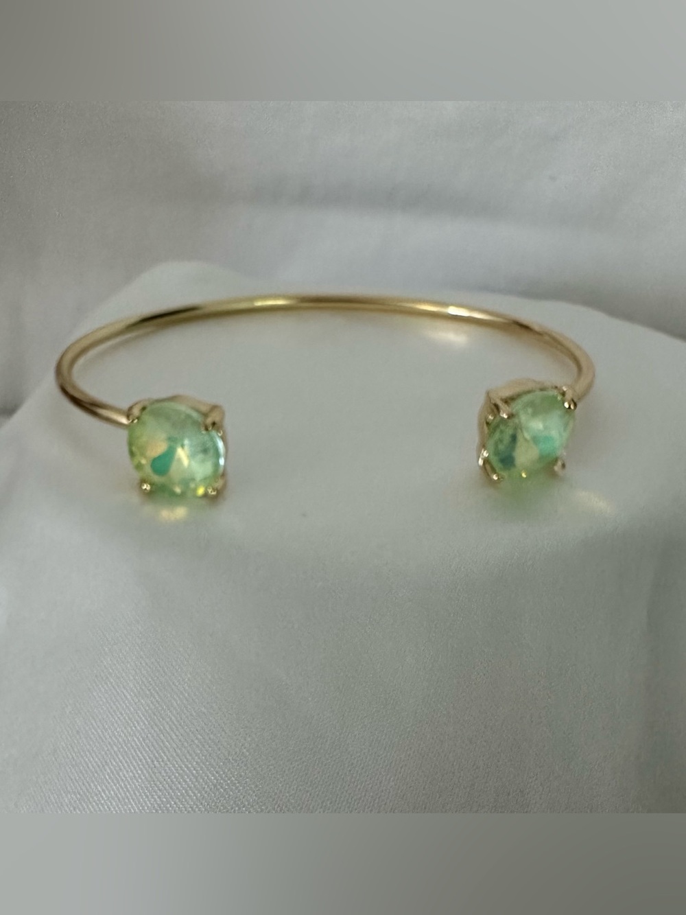 Gold Open Cuff Bracelet with Mint Green Stones